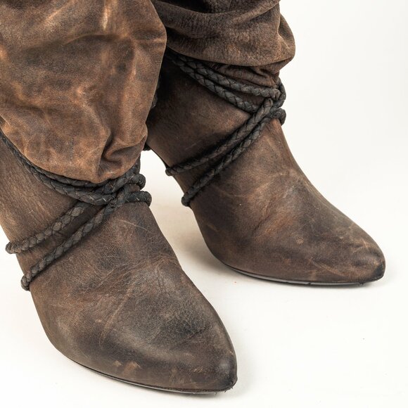 Givenchy Taupe Grey Wax Textured Leather Knotted-Rope Heeled Boots - Picture 6 of 10